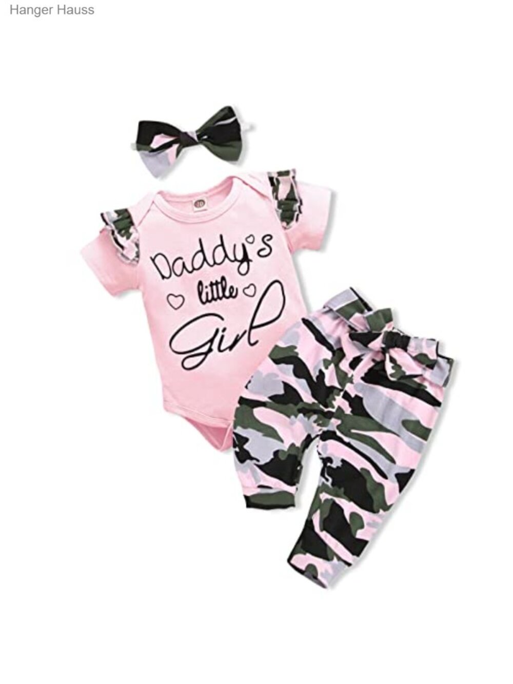 Baby Girl Ruffle Romper and Camo Pants Set Cotton Blend 3-6 Months